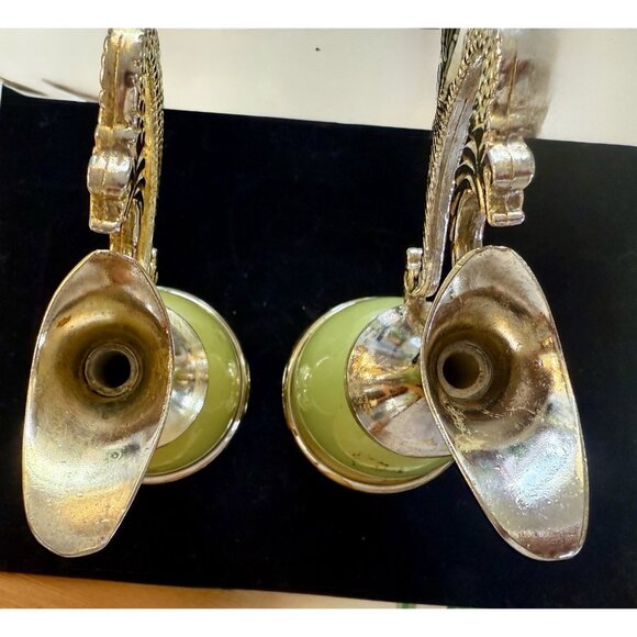 Vintage Pair of Onyx Brass England Small Vases Pitchers Jugs - Picture 11 of 16